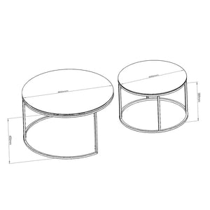 Set of 2 Round Coffee Tables in Black - Dark Glass