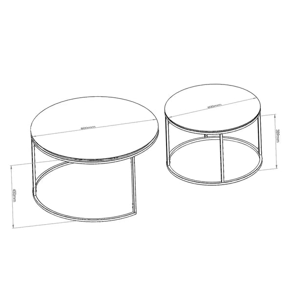 Set of 2 Round Coffee Tables in Black - Dark Glass