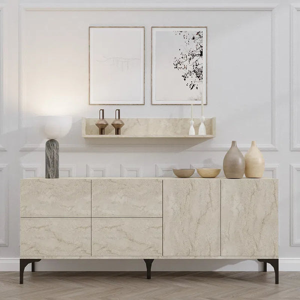 Luxury Sideboard with Matching Wall Shelf | Stone Finish - Karrari