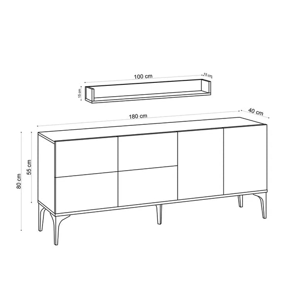 Luxury Sideboard with Matching Wall Shelf | Stone Finish - Karrari