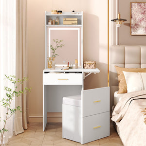 3-in-1 Vanity Desk with Lighted Mirror & Storage Chair - Karrari