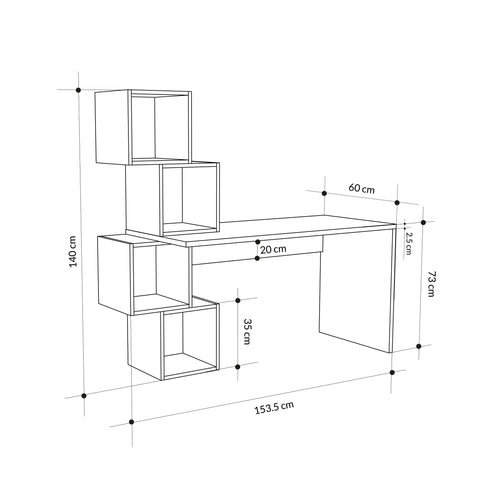 Stylish Desk with Bookshelf Storage - Karrari