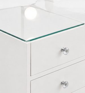 Luxury White Vanity Table with Glass Top & Drawers - Karrari