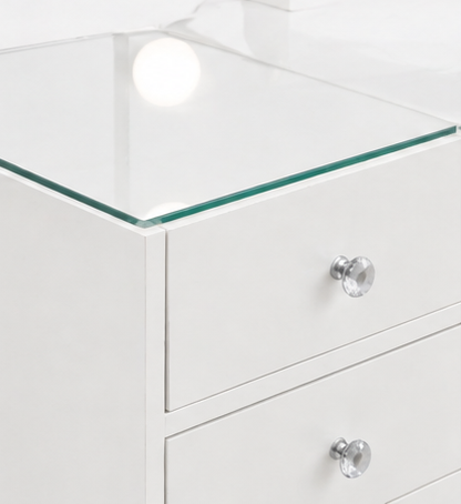 Luxury White Vanity Table with Glass Top & Drawers - Karrari