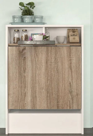 Wall-Mounted Folding Desk & Storage Cabinet – White & Light Wood - Karrari