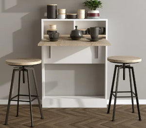 Wall-Mounted Folding Desk & Storage Cabinet – White & Light Wood - Karrari