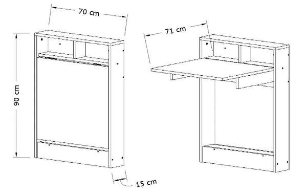 Wall-Mounted Folding Desk & Storage Cabinet – White & Light Wood - Karrari