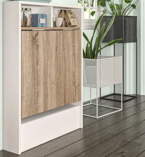 Wall-Mounted Folding Desk & Storage Cabinet – White & Light Wood - Karrari