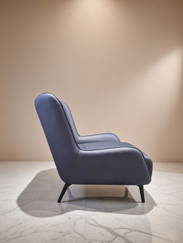 Modern Wingback Accent Chair – Navy Blue Faux Leather Armchair - Karrari