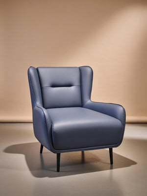Modern Wingback Accent Chair – Navy Blue Faux Leather Armchair - Karrari