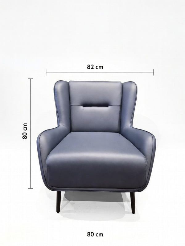 Modern Wingback Accent Chair – Navy Blue Faux Leather Armchair - Karrari