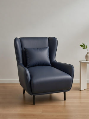 Modern Wingback Accent Chair – Navy Blue Faux Leather Armchair - Karrari