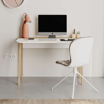 Contemporary Wooden Desk, Oak and White