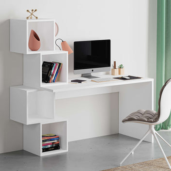 Stylish and functional desk with  built-in bookcase, 4 open compartments.