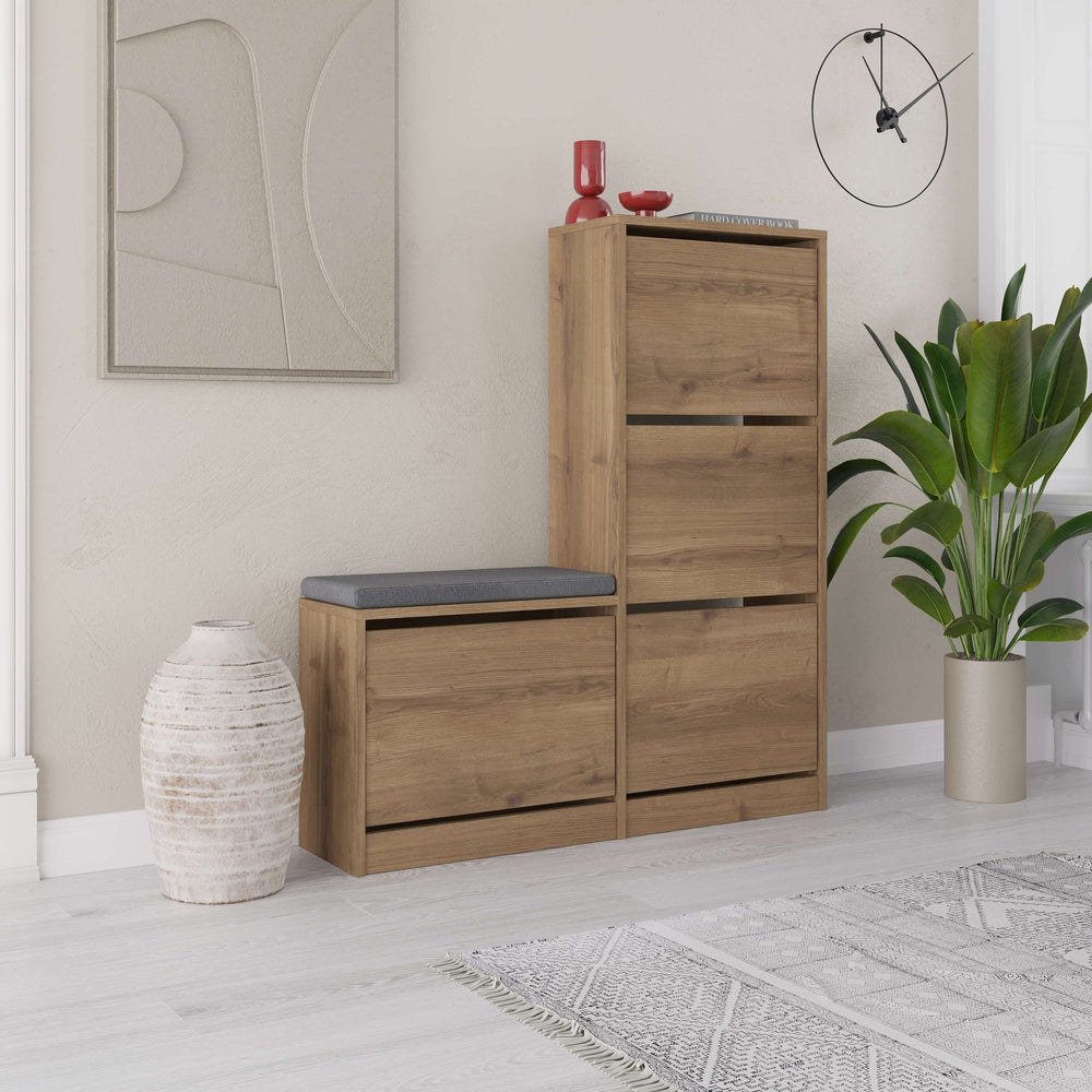 Brown Shoe Cabinet with Compartments & Bench - Karrari