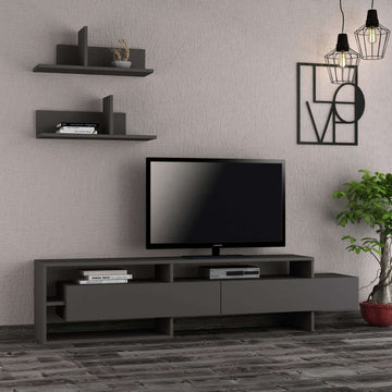 TV Unit, Wood with floating shelves, Grey