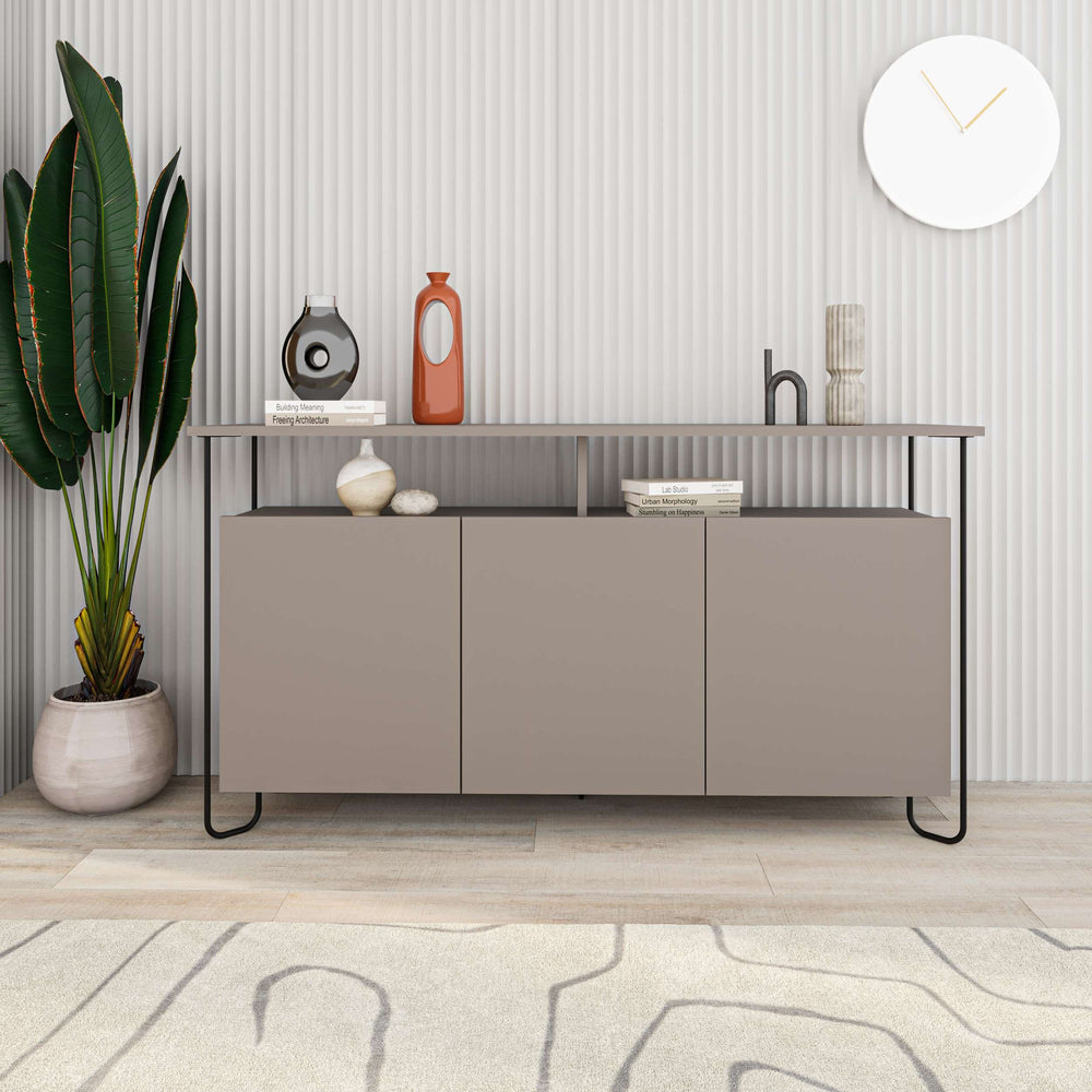 CORNEA Sideboard – 3-Door Wood & Metal, Light Mocha - Karrari