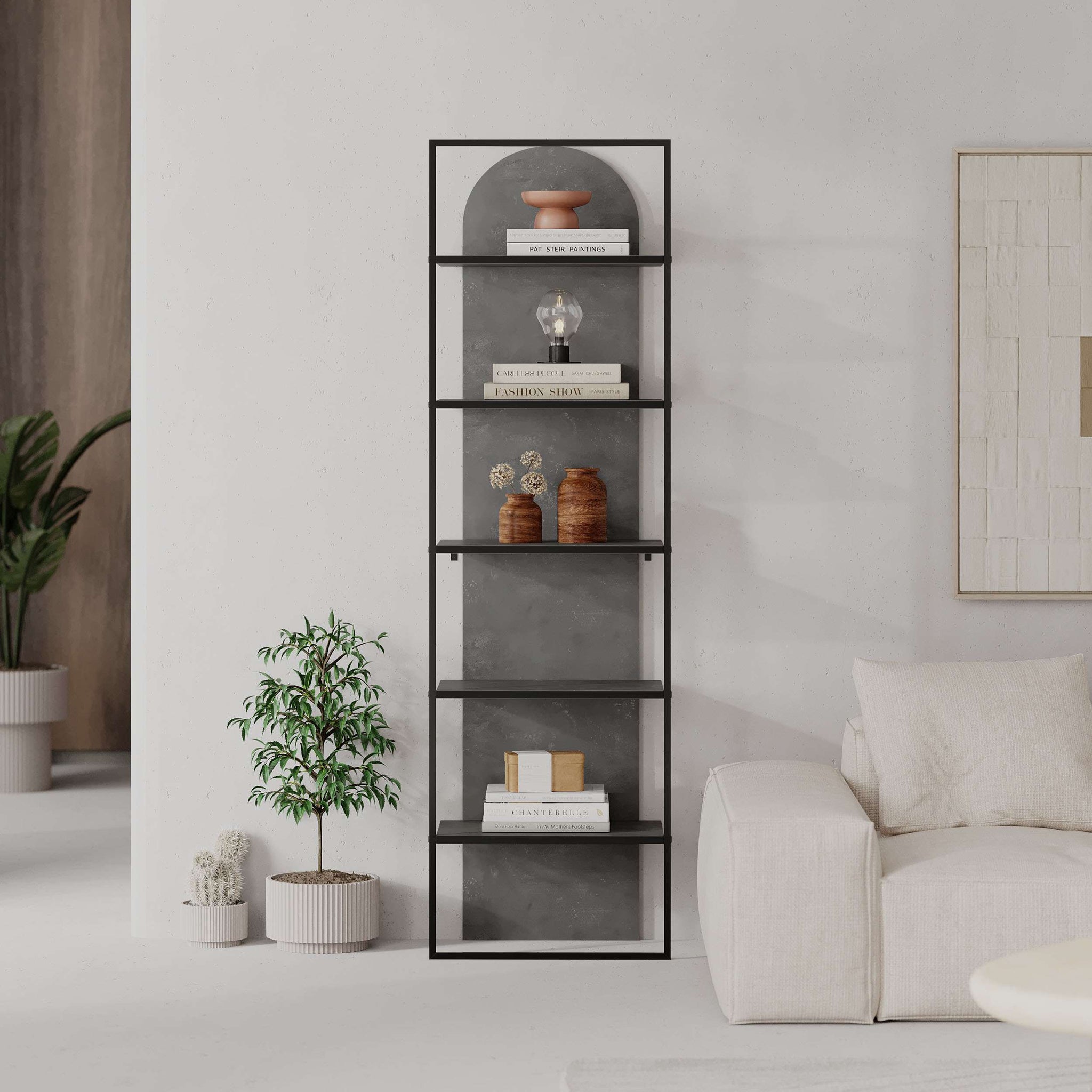 Archy Bookcase, h 180 w 53 d 31.7, Grey