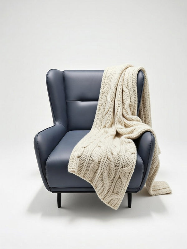 Modern Wingback Accent Chair – Navy Blue Faux Leather Armchair - Karrari