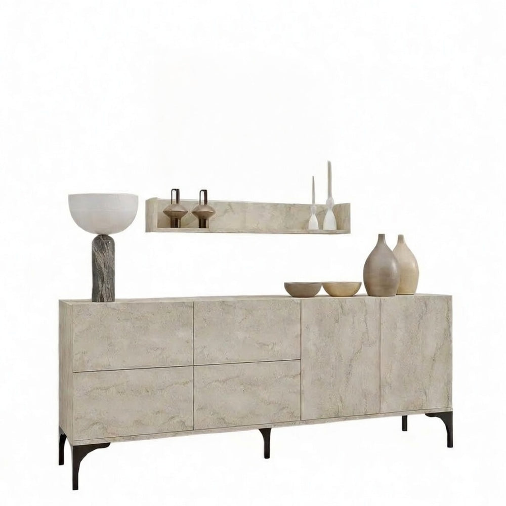Luxury Sideboard with Matching Wall Shelf | Stone Finish - Karrari