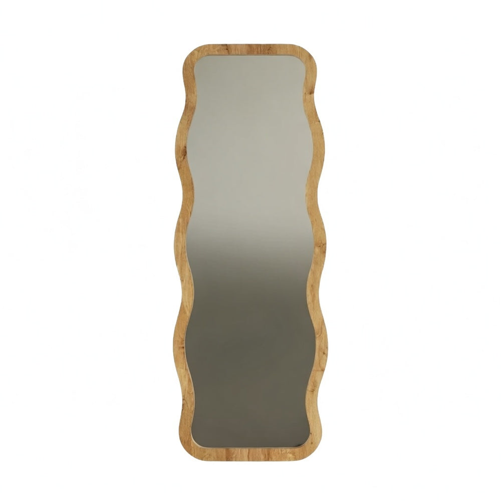 Full-Length Wavy Accent Mirror | Natural Wood Frame - Karrari