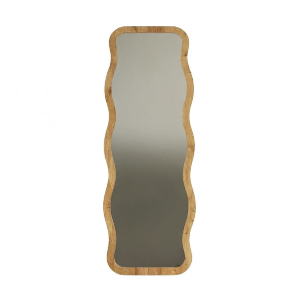 Full-Length Wavy Accent Mirror | Natural Wood Frame - Karrari