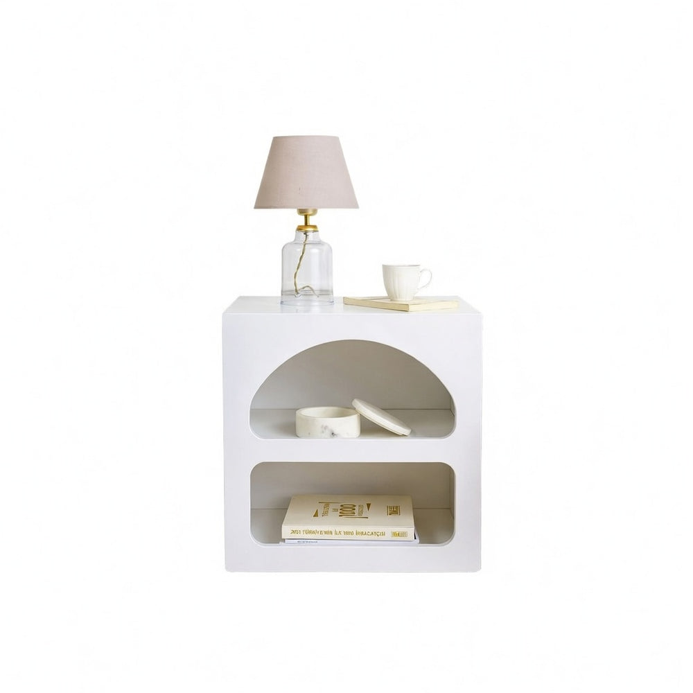Minimalist Arched Nightstand | Matte White Dual-Shelf Bedside Table - Karrari