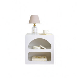 Minimalist Arched Nightstand | Matte White Dual-Shelf Bedside Table - Karrari