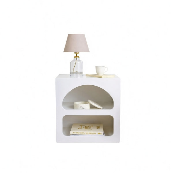 Minimalist Arched Nightstand | Matte White Dual-Shelf Bedside Table - Karrari