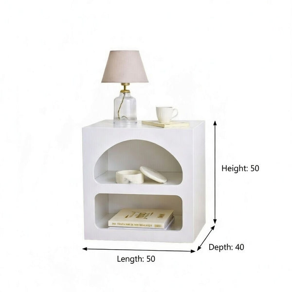 Minimalist Arched Nightstand | Matte White Dual-Shelf Bedside Table - Karrari