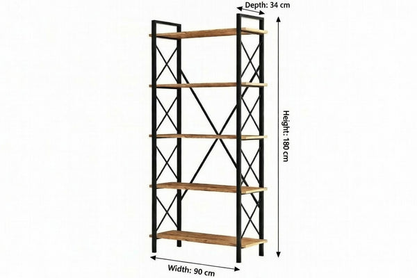 Industrial 5-Tier Tall Bookshelf | Wide Architectural Display - Karrari