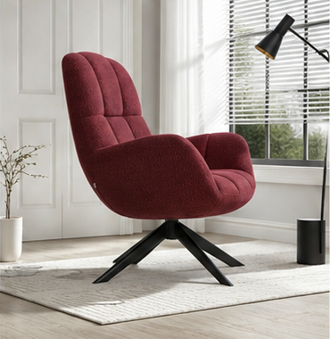 Red Upholstered Accent Armchair with Black Metal Base - Karrari