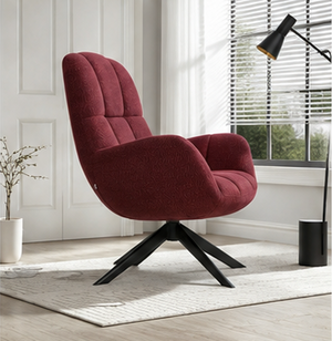 Red Upholstered Accent Armchair with Black Metal Base - Karrari