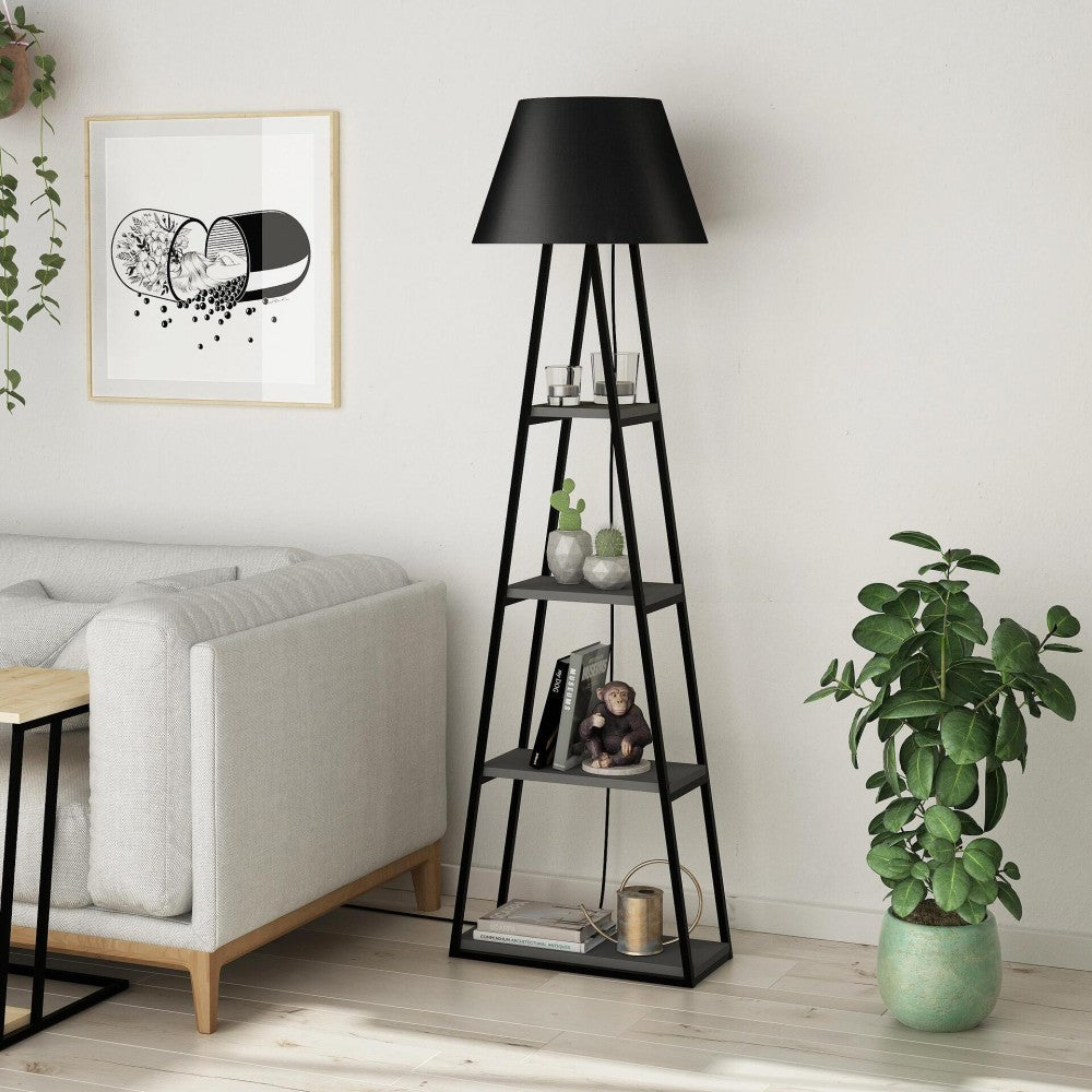 Modern Black Floor Lamp with Shelves