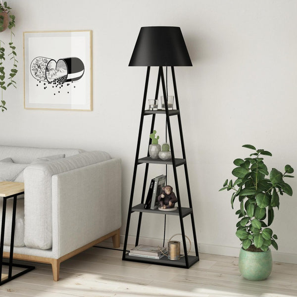 Modern Black Floor Lamp with Shelves