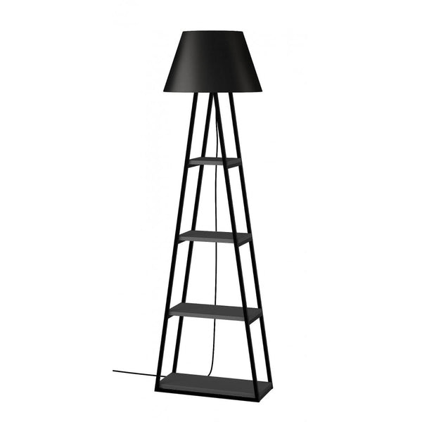 Modern Black Floor Lamp with Shelves