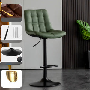 Adjustable Bar Stools – Green Upholstered Seat & Black Metal Base (Set of 2) - Karrari