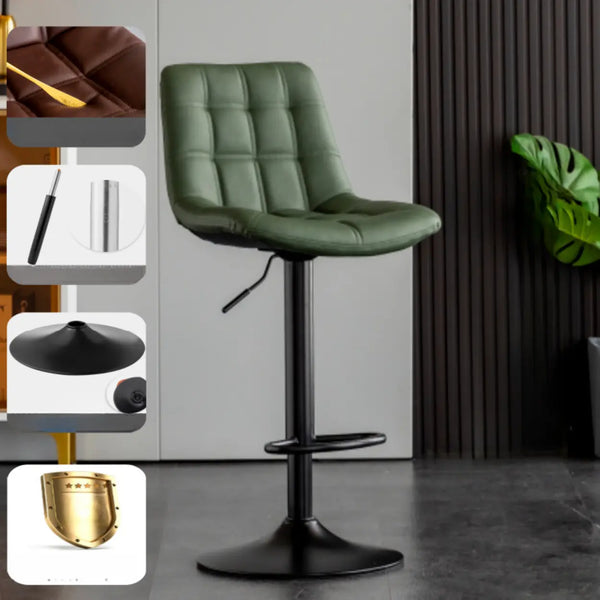 Adjustable Bar Stools – Green Upholstered Seat & Black Metal Base (Set of 2) - Karrari