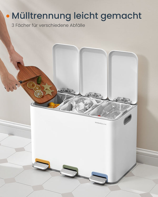3-in-1 Pedal Recycling Bin (3×15L Compartments) - Karrari