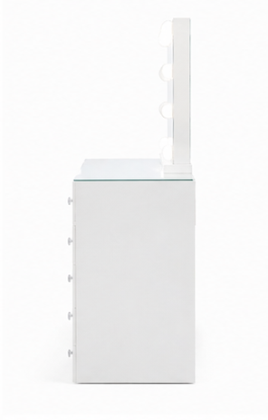 Luxury White Vanity Table with Glass Top & Drawers - Karrari