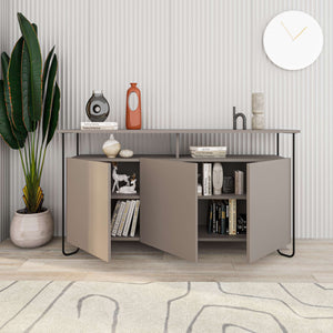 CORNEA Sideboard – 3-Door Wood & Metal, Light Mocha - Karrari