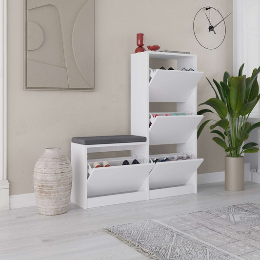 Shoe Cabinet with 4 Compartments Shoe Rack and bench, White