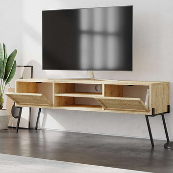 TV stand, Oak, Wood,  with 2 cabinets and 2 open compartments, 140cm