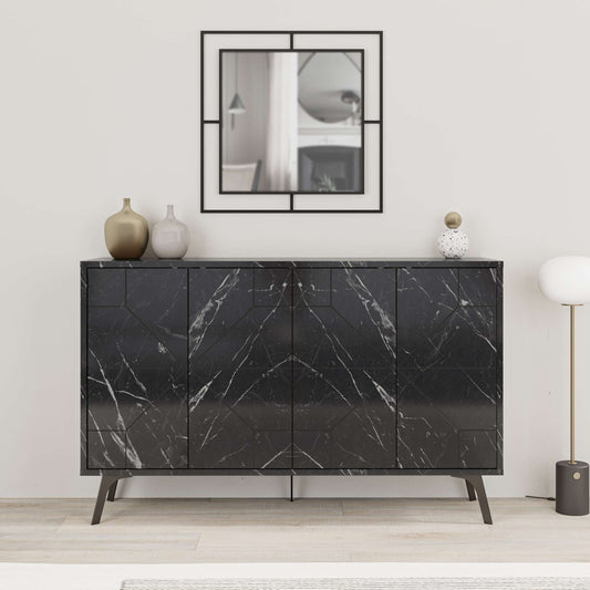 Stylish and unique sideboard, metal legs, Black Marble Style