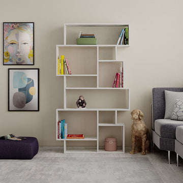 Stylish and functional bookcase, 10 open compartments, freestanding, White, 96 x 26 x 79 cm