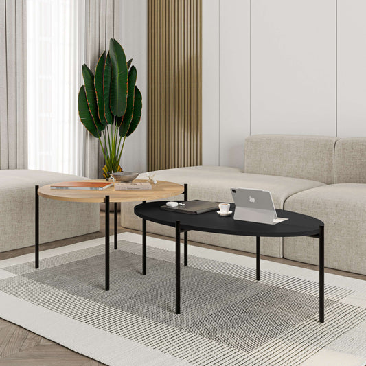 Odelia Coffee Table, Round & Oval, Oak & Black