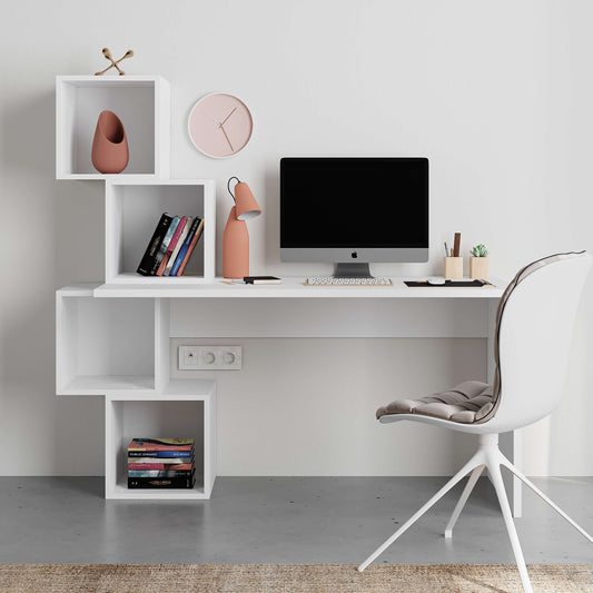 Stylish and functional desk with  built-in bookcase, 4 open compartments.