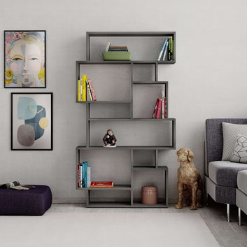 Stylish and functional bookcase, 10 open compartments, freestanding, Grey, 96 x 26 x 79 cm