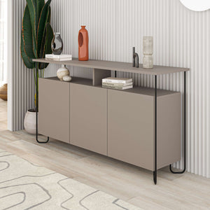 CORNEA Sideboard – 3-Door Wood & Metal, Light Mocha - Karrari
