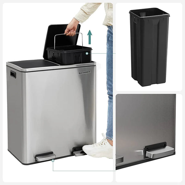 Double Rubbish Bin – Waste & Recycling, Metal Pedal